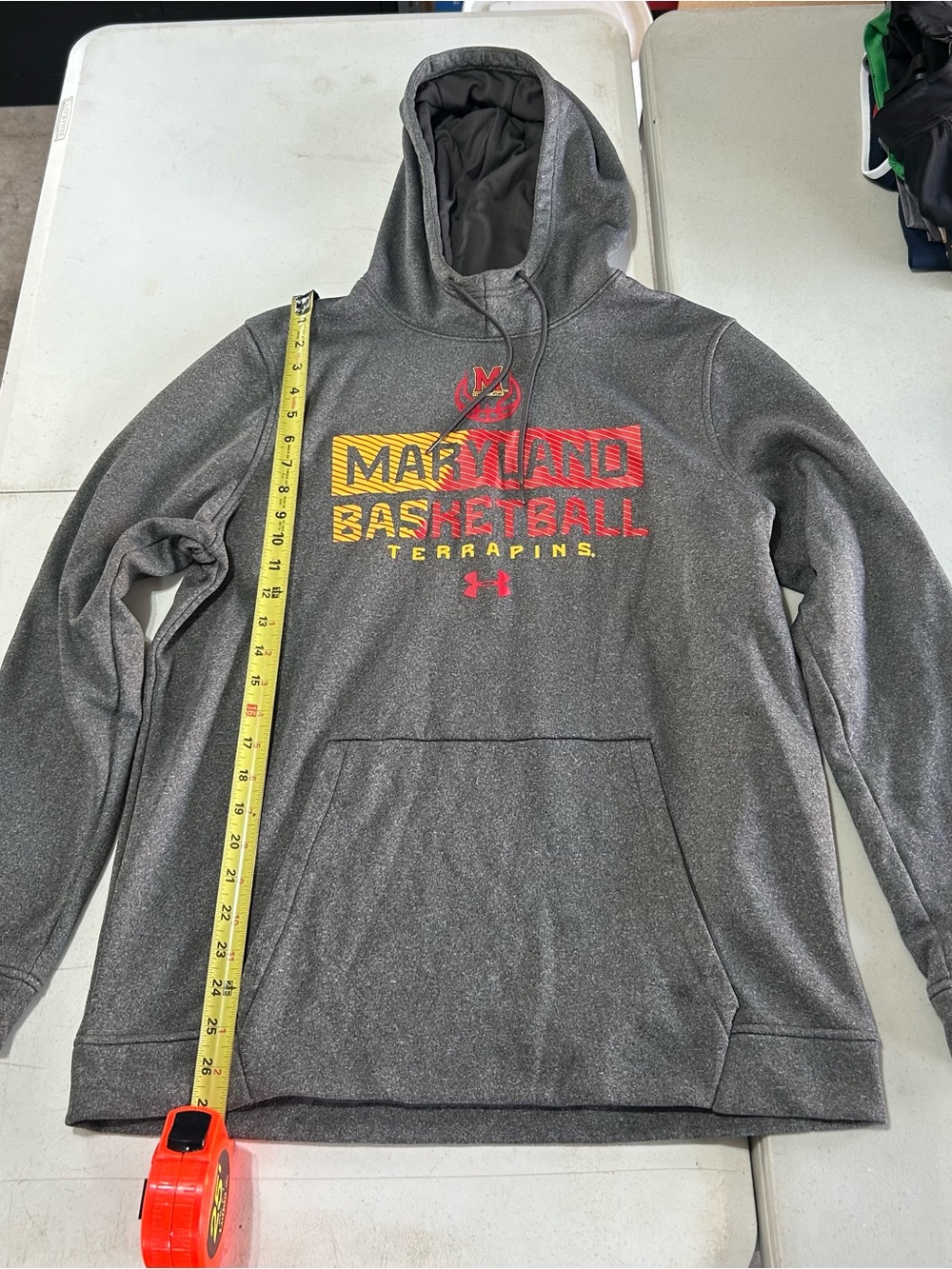 Maryland Terrapins Basketball Under Armour Grey Hoodie Hooded Sweatshirt Men's L